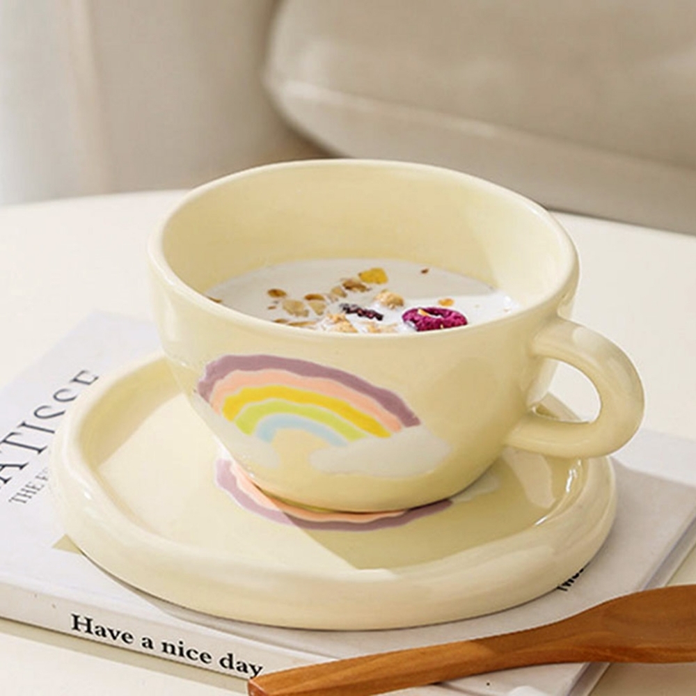 White Rainbow Ceramic Mug Tea Cup Coffee Saucer Set Teacup